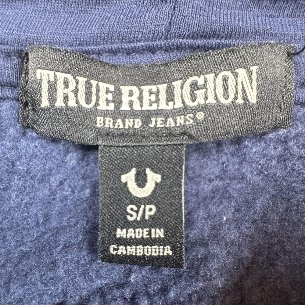 True Religion Core Hoodie Mens Small Blue Full Zip Buddha Logo Sweatshirt Fleece - Picture 5 of 11